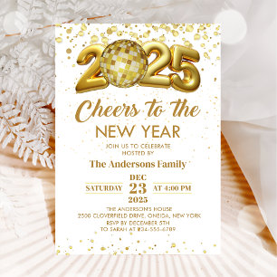 Invitación Fiesta de Nochevieja 2025 de Gold Disco Ball