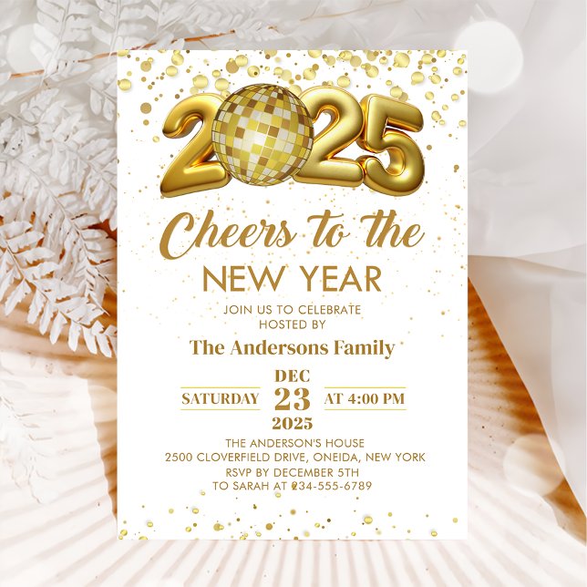 Invitación Fiesta de Nochevieja 2025 de Gold Disco Ball (Subido por el creador)