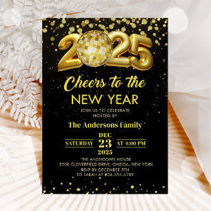 Invitación Fiesta de Nochevieja 2025 de Gold Disco Ball