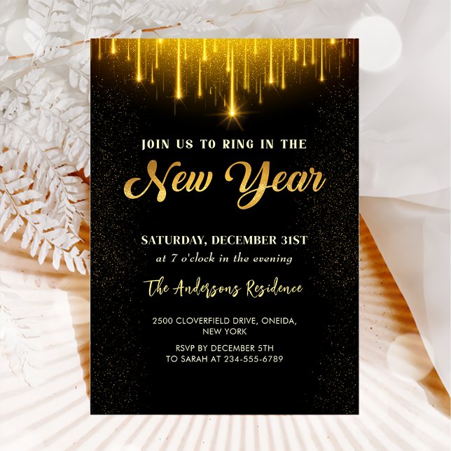 Invitación Fiesta de Nochevieja 2025 de Oro Negro Moderno (Subido por el creador)