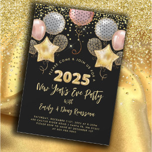 Invitación Fiesta de Nochevieja 2025 Rosa Purpurina de Oro