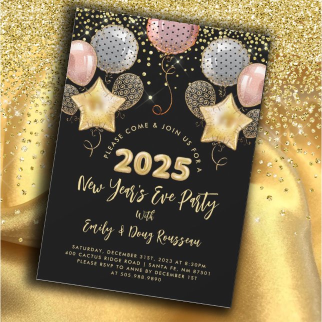 Invitación Fiesta de Nochevieja 2025 Rosa Purpurina de Oro (Subido por el creador)