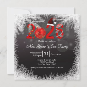 Invitación Fiesta de Nochevieja 2026 Festiva de Navidad Roja