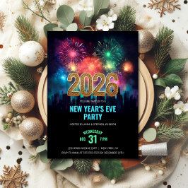 Invitación Fiesta de Nochevieja 2026 Fuegos Artificiales Eleg