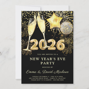 Invitación Fiesta de Nochevieja 2026 Moderno Dorado y Negro