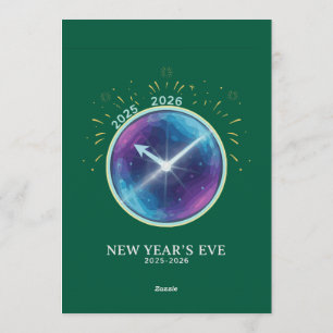 Invitación Fiesta de Nochevieja 2026 Reloj Celestial Vibrante