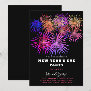 Invitación Fiesta de Nochevieja 20XX Fuegos artificiales colo