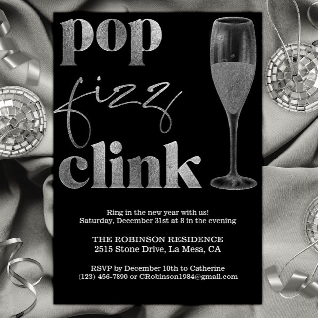 Invitación Fiesta de Nochevieja aplauso plateado (Subido por el creador)