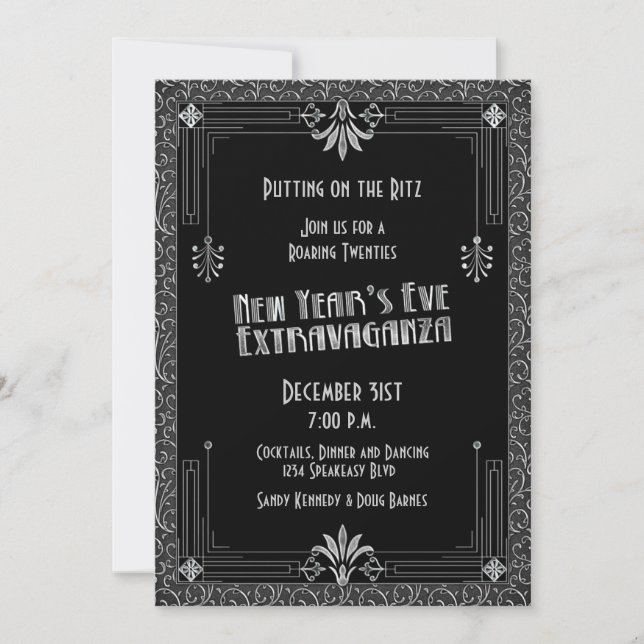 Invitación Fiesta de Nochevieja Art Deco de los años 20 (Anverso)