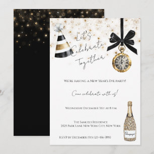 Invitación Fiesta de Nochevieja Brillante Dorado