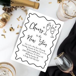 Invitación Fiesta de Nochevieja Caprichosa Dibujada a Mano