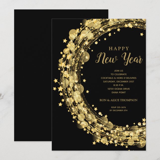 Invitación Fiesta de Nochevieja Chic (Anverso / Reverso)
