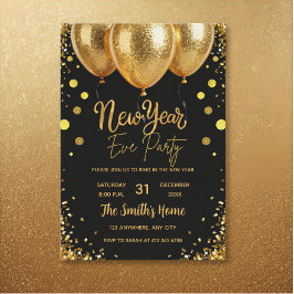 Invitación Fiesta de Nochevieja Chic Dorado Brillo Negro
