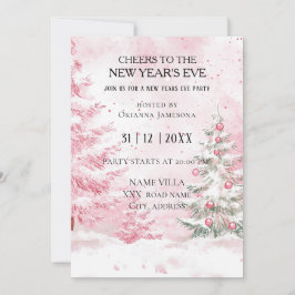 Invitación Fiesta de Nochevieja con acuarela rosa