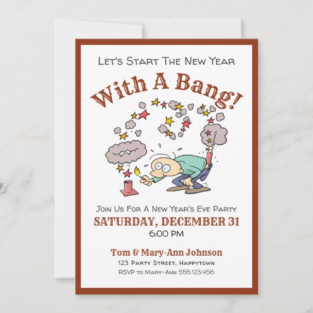 Invitación Fiesta de Nochevieja con bang y Personalizado (Anverso)
