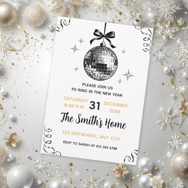 Invitación Fiesta de Nochevieja con Bola de Disco Moderna (Subido por el creador)