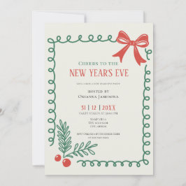 Invitación Fiesta de Nochevieja con Champagne Dibujada a Mano