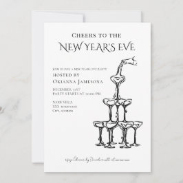 Invitación Fiesta de Nochevieja con champán caprichosa