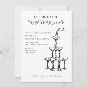 Invitación Fiesta de Nochevieja con champán caprichosa 