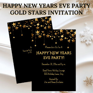 Invitación Fiesta de Nochevieja con Estrellas Doradas