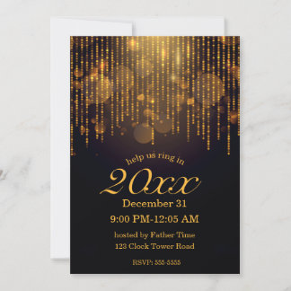 Invitación Fiesta de Nochevieja con luces de trineo doradas