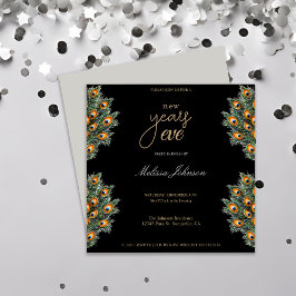 Invitación Fiesta de Nochevieja con Plumas de Pavo Real Moder