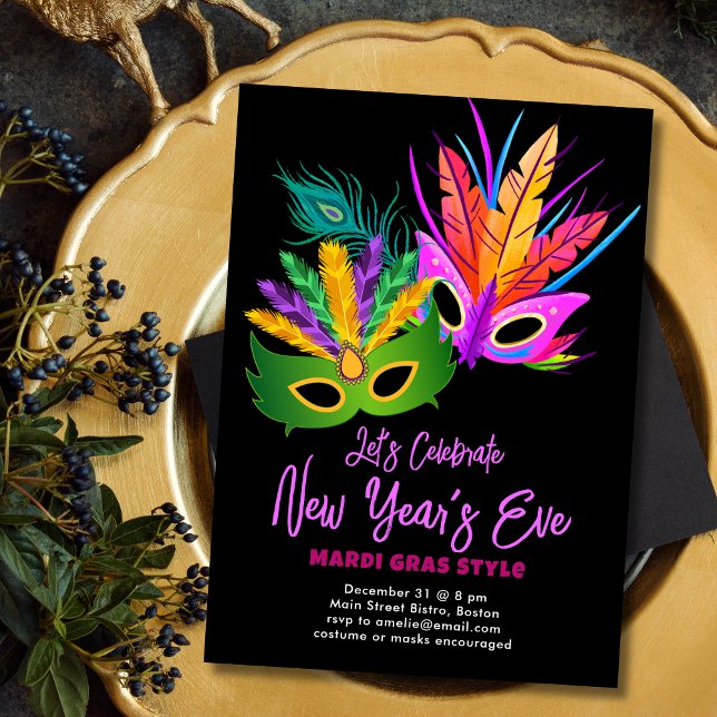 Invitación Fiesta de Nochevieja con tema de Mardi Gras (Subido por el creador)