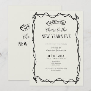 Invitación Fiesta de Nochevieja Coquette Dibujada a Mano Capr