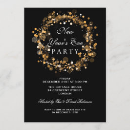 Invitación Fiesta de Nochevieja Corona Festiva Dorada