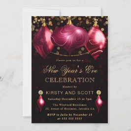 Invitación Fiesta de Nochevieja de Ágata Roja y Oro