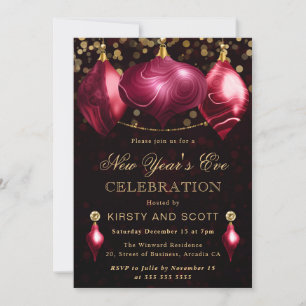 Invitación Fiesta de Nochevieja de Ágata Roja y Oro