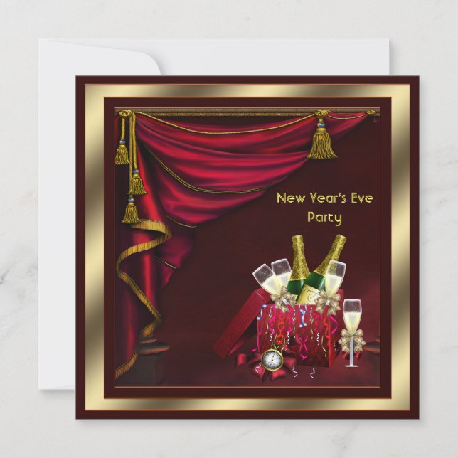 Invitación Fiesta de Nochevieja de Año Nuevo Champagne Confet (Anverso)