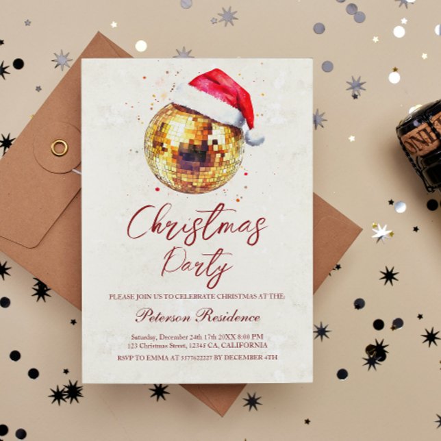 Invitación Fiesta de Nochevieja de Año Nuevo Disco Ball Santa (Subido por el creador)
