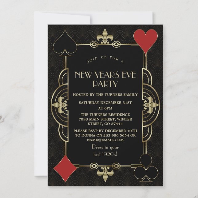 Invitación Fiesta de Nochevieja de Año Nuevo Gold Art Deco Bl (Anverso)