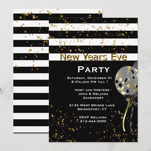 Invitación Fiesta de Nochevieja de Año Nuevo Moderno, Blanco  (Anverso / Reverso)