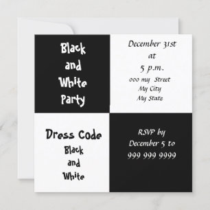 Invitación Fiesta de Nochevieja de Blanco y Negro
