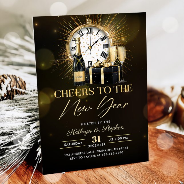 Invitación Fiesta de Nochevieja de Champagne de Oro (Subido por el creador)
