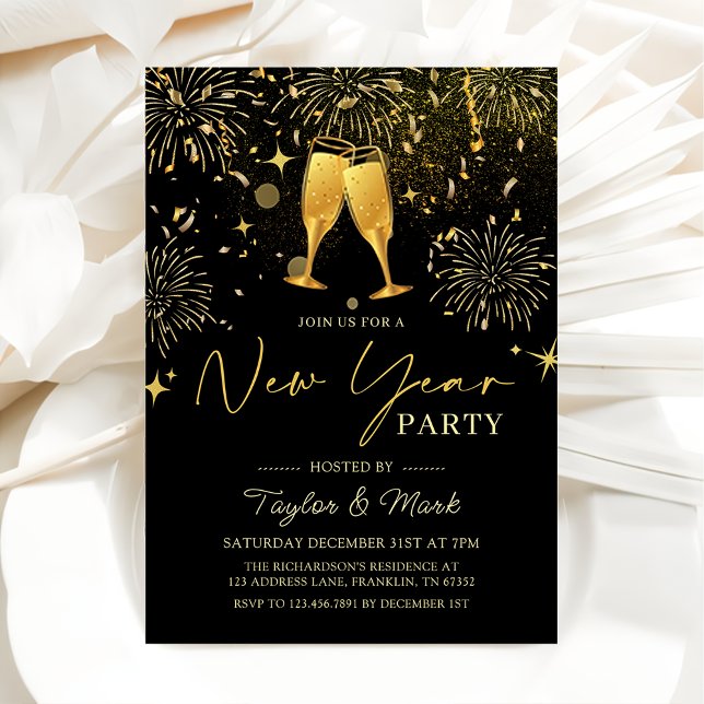 Invitación Fiesta de Nochevieja de Champagne de Oro (Subido por el creador)