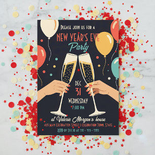 Invitación Fiesta de Nochevieja de Champagne Retro Vintage