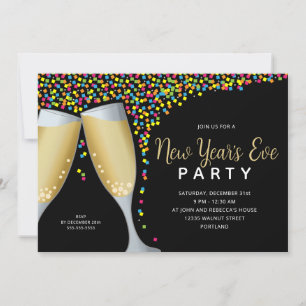 Invitación Fiesta de Nochevieja de Champagne y Confetti