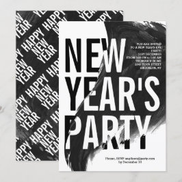 Invitación Fiesta de Nochevieja de color blanco y negro
