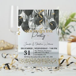 Invitación Fiesta de Nochevieja de Confetti de Oro Negro