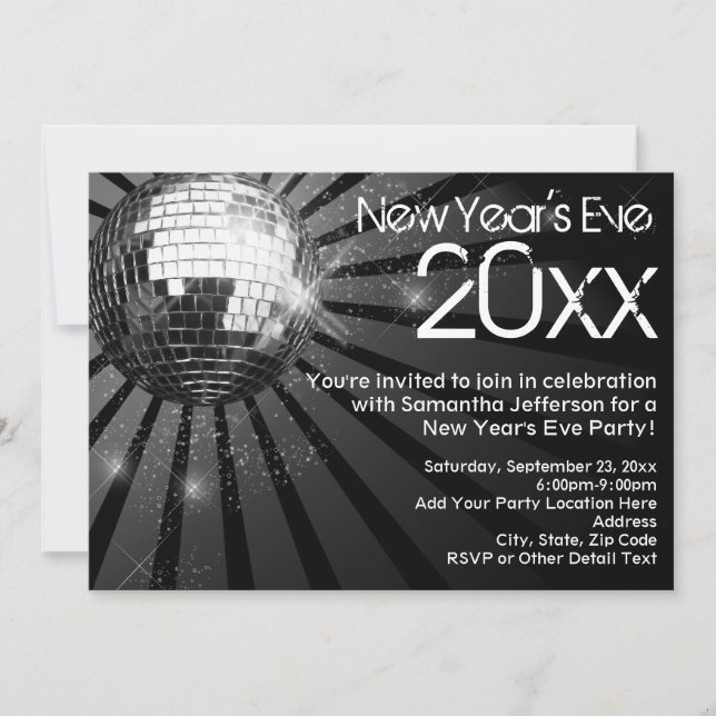 Invitación Fiesta de Nochevieja de Disco Ball (Anverso)