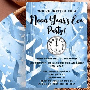 Invitación Fiesta de Nochevieja de Mediodía Azul Elegante  
