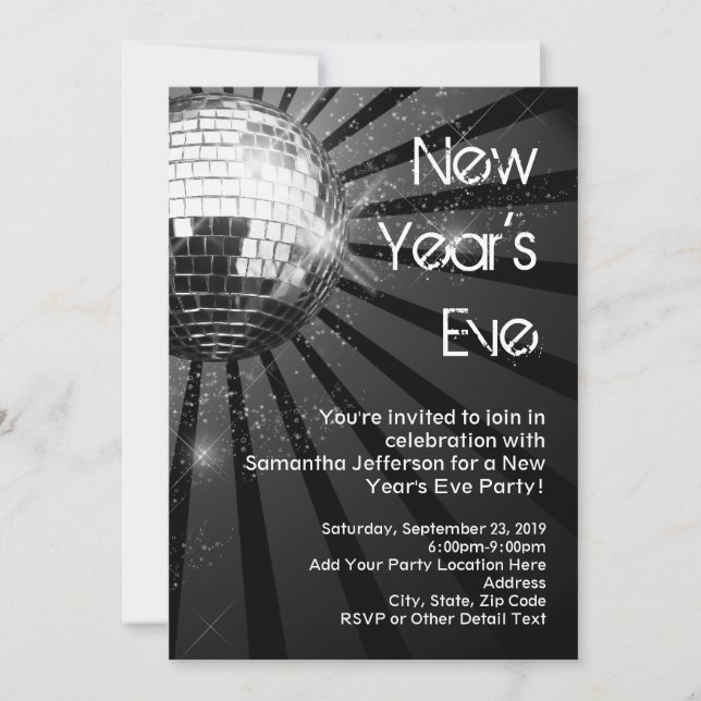 Invitación Fiesta de Nochevieja de Nochevieja de Silver Spark (Anverso)