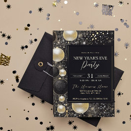 Invitación Fiesta de Nochevieja de Ornamentos de Oro Negro fe