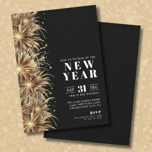 Invitación Fiesta de Nochevieja del Oro Negro Moderno