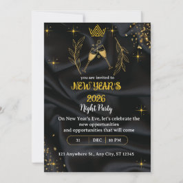Invitación Fiesta de Nochevieja dorado y negro digital