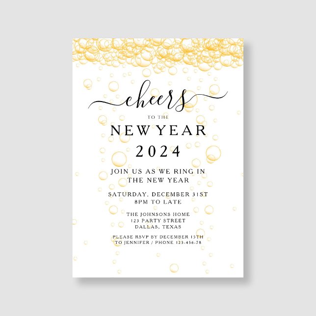 Invitación Fiesta de Nochevieja Elegant Fizz (Elegant Fizz New Year's Eve Party Invitation)