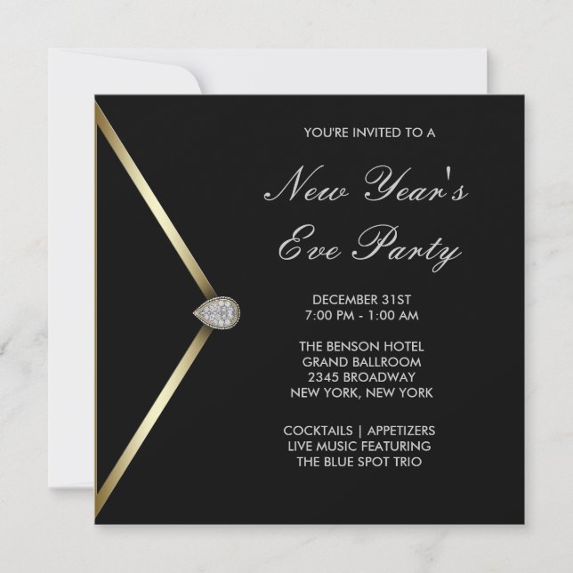 Invitación Fiesta de Nochevieja elegante (Anverso)